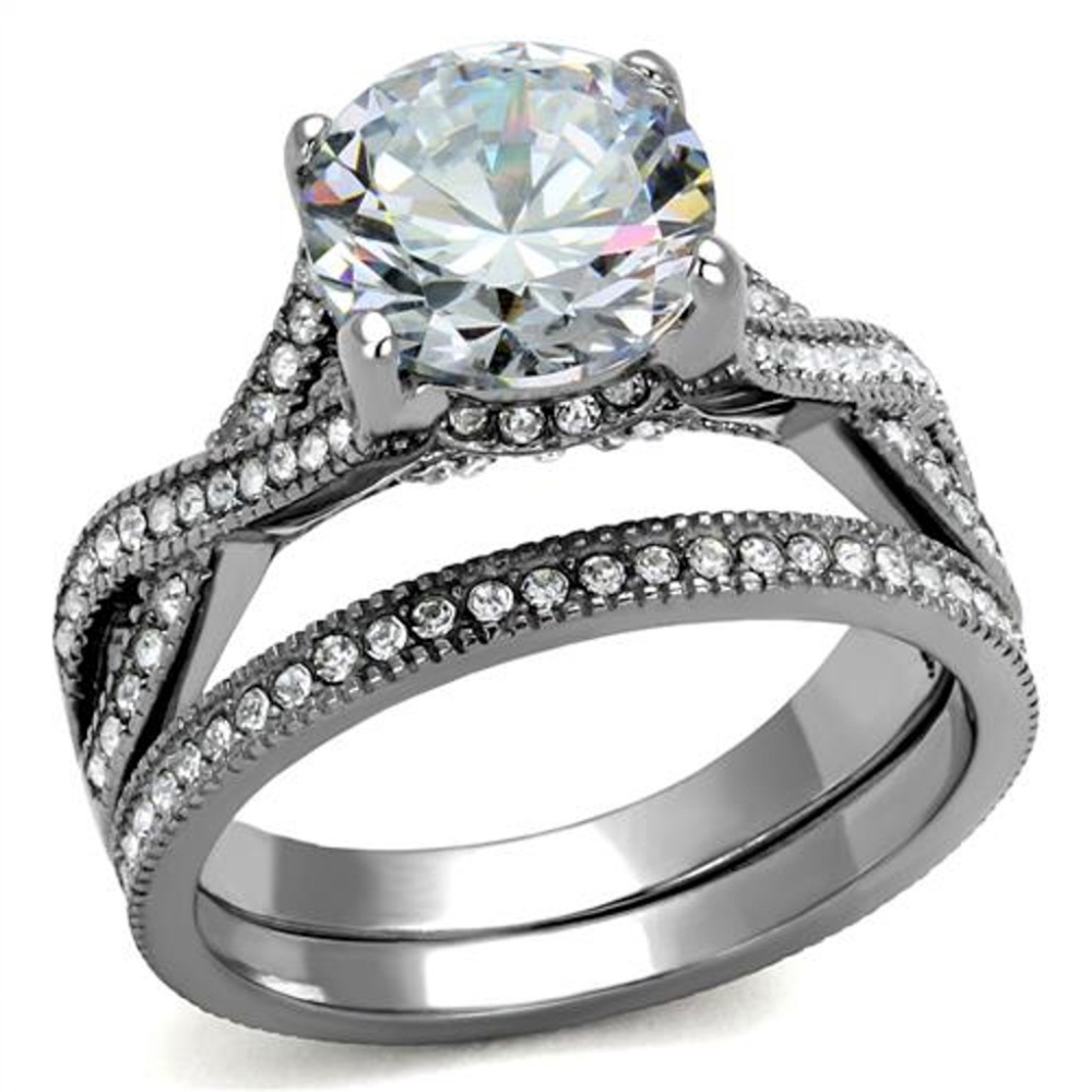 3.3 Ct Zirconia, Stainless Steel Wedding Ring Set